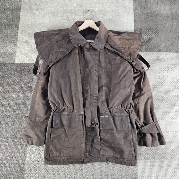 VTG Outback Trading Co Jacket Mens S Brown Oilskin‎ Wax Duster Saddle Coat 90s - Picture 1 of 9